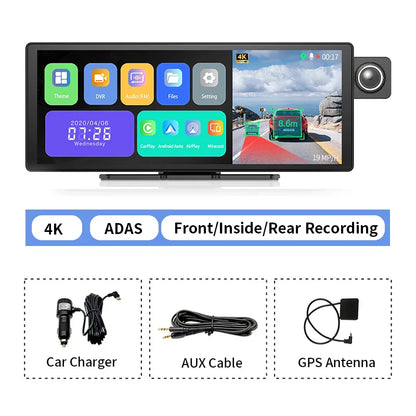 11.3" Imagebon H50 Dash Cam 4K - ADAS, Wireless CarPlay & Android Auto, 3-Channel Recording, Time Lapse & 24H Park Monitor