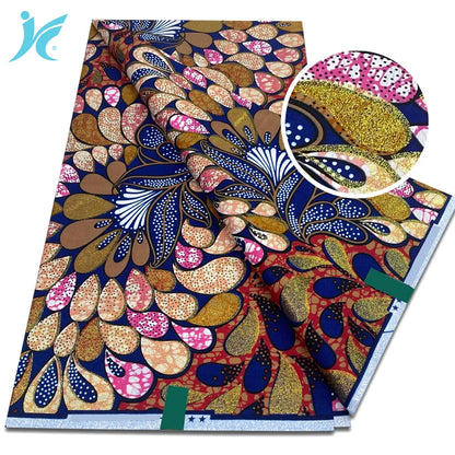 2026 African Grand Super Batik Fabric - Soft Real Print Glitter Gold Ankara Wax Fabric for Dresses & Sewing
