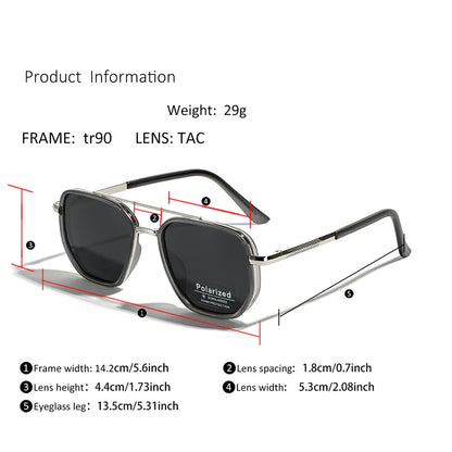 Peekaboo TR90 Polarized Sunglasses – Retro Metal Square Style for Men & Women, UV400 Double Bridge Driving Glasses