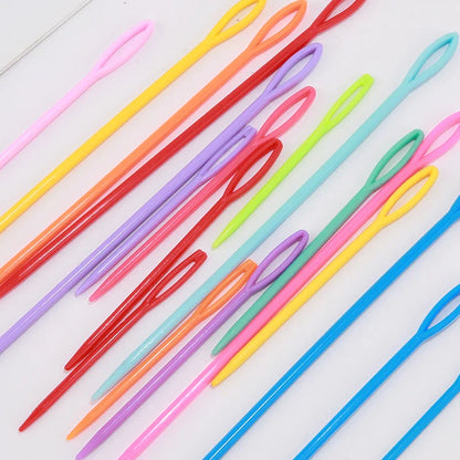 30 Pcs Mixed Color Knitting Needles & Crochet Hooks Set – 7/9/15cm Plastic Yarn Needles for Children DIY Sweater Weaving
