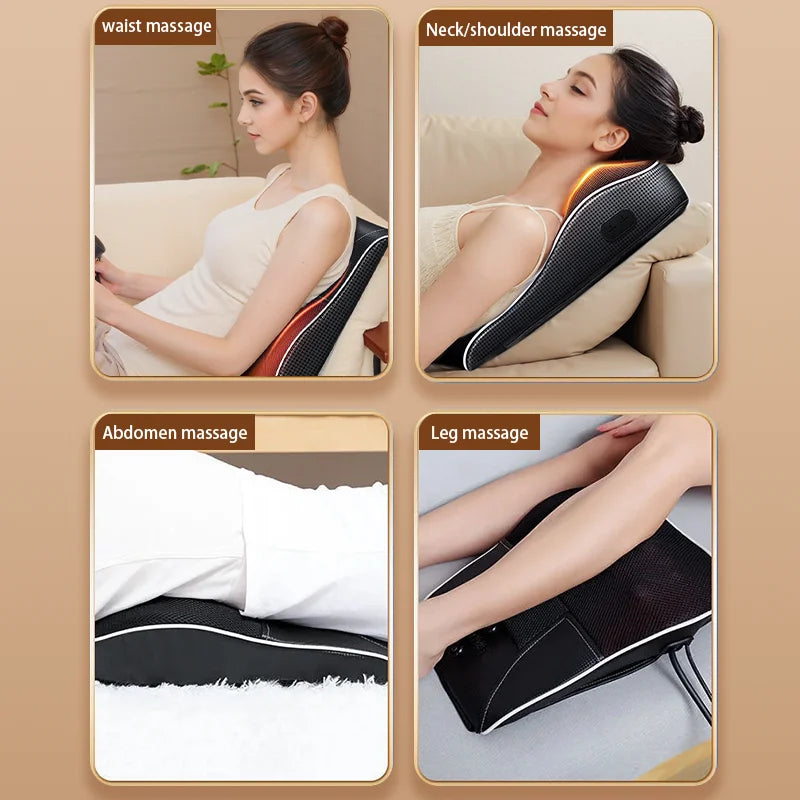 Manufacturer Direct Electric Shiatsu Neck & Head Massager Pillow with Heating and Vibration – Cervical Traction Car Back Massager