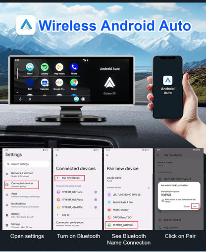 10/11.26" 4K Dash Cam — Dual Lens Car DVR with Wireless CarPlay, Android Auto, GPS & WiFi Video Recorder