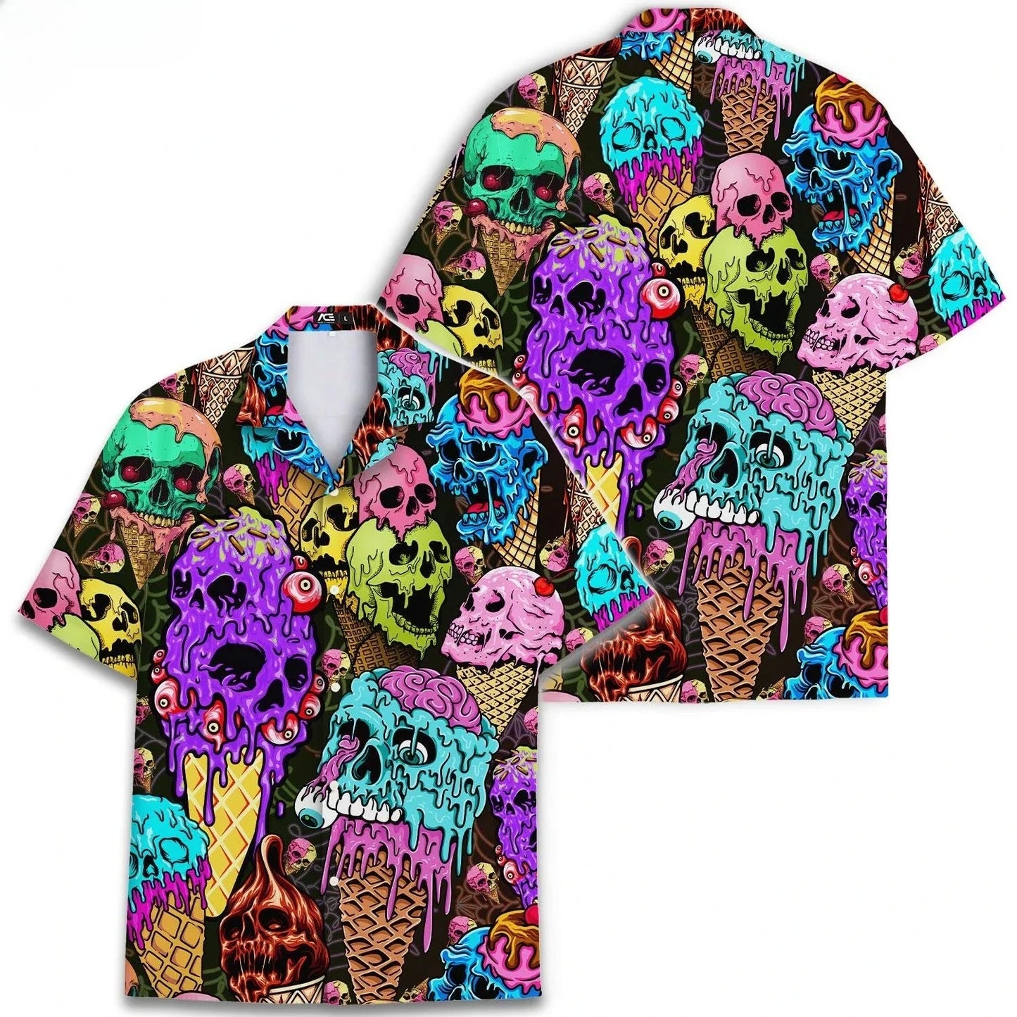 3D Ice Cream Hawaiian Shirt - Funny Unisex Short Sleeve Aloha Beach Top for Summer