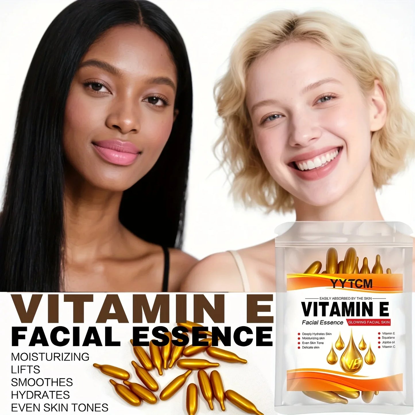 Vitamin E Moisturizing Capsule Essence - Squalane & Vitamin C Deep Hydration Skin Brightening Care
