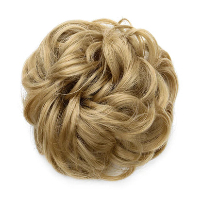 Synthetic Messy Bun Chignon Donut – Blonde & Brown Hair Bun Pad, Elastic Hair Rope, Rubber Band Hair Extensions for Women
