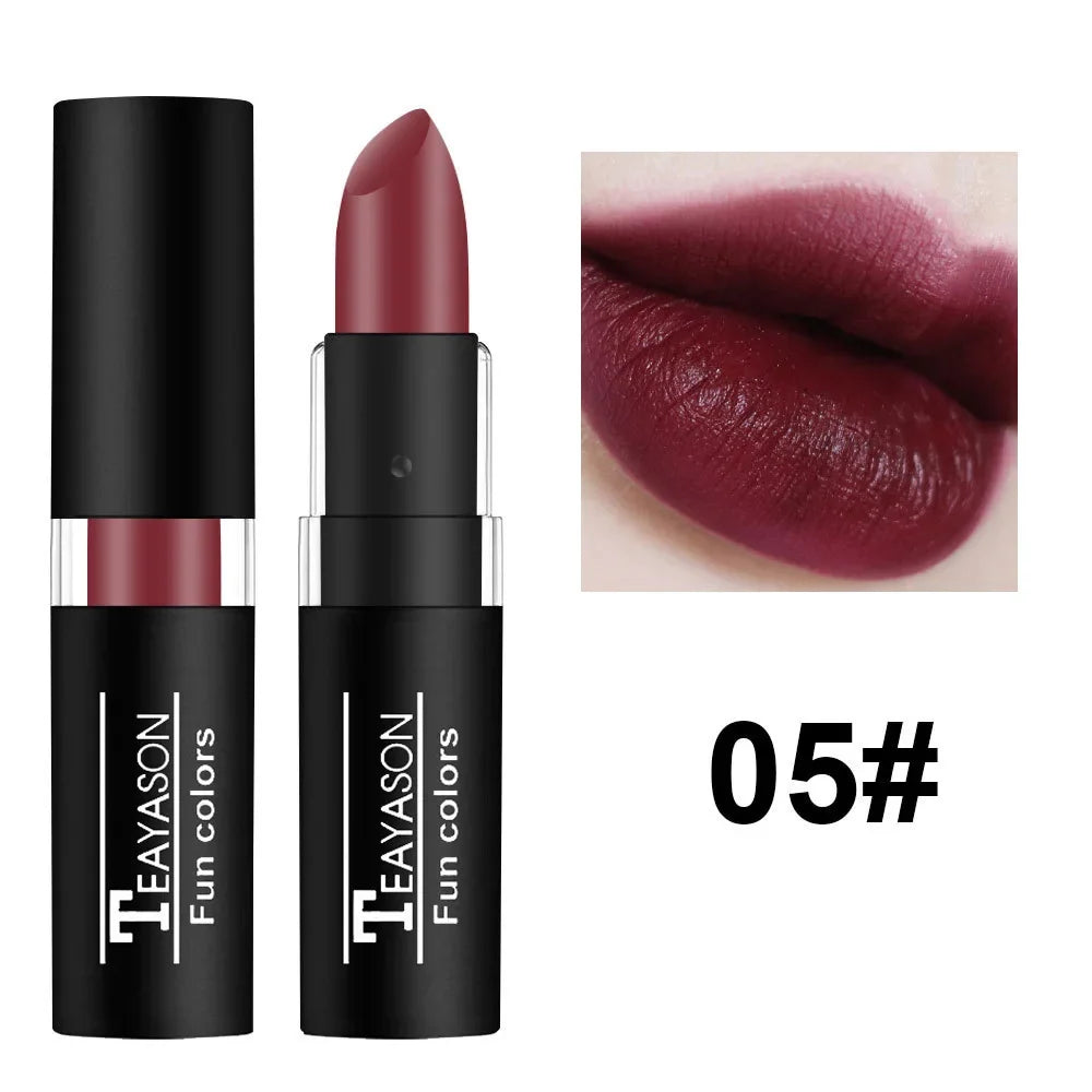 12 Color Matte Lipstick Set - Waterproof Long Lasting Lip Gloss Makeup in Black Blue Purple & Red Shades
