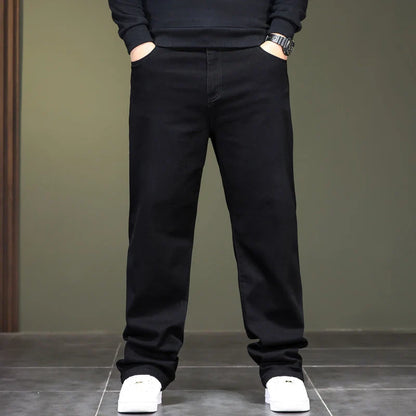 Big Size Men’s Black Jeans – Wide-Leg Denim Pants for 45–150kg, Comfortable Fit Hombre Trousers