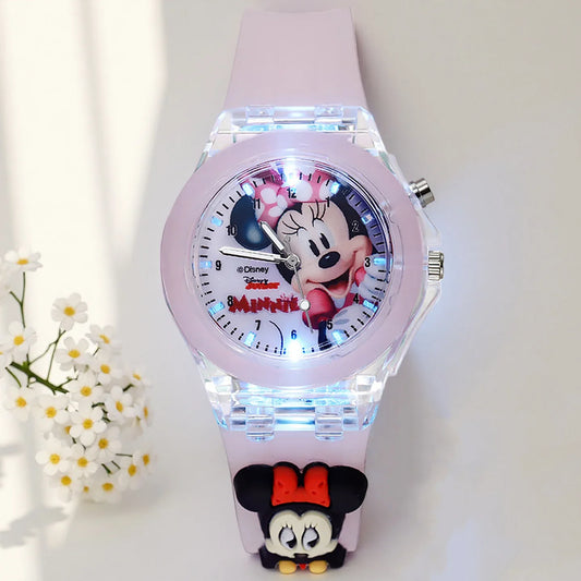 Mickey Kids Flash Light Watch - Rubber Strap Cartoon Toy Clock Gift for Girls