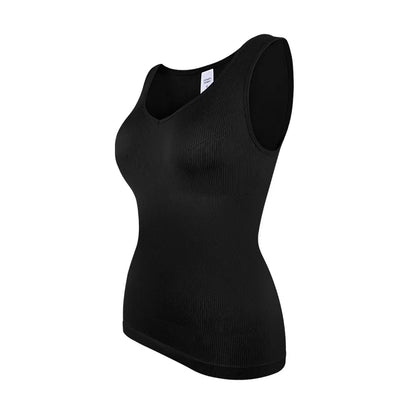 Women’s Sleeveless Shapewear Tank Top - V Neck Compression Body Shaper Shirt with Tummy Control & Wide Strap Support