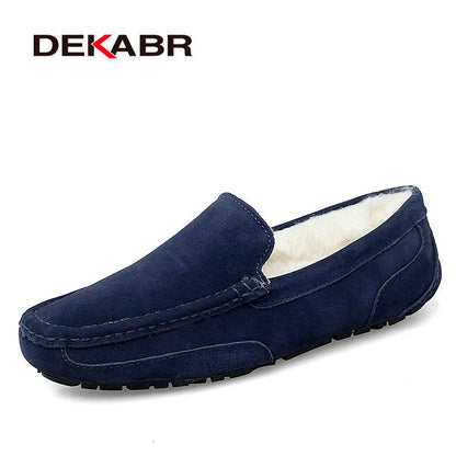 DEKABR Men's Leather Loafers - Warm Soft Slip-On Business & Driving Shoes