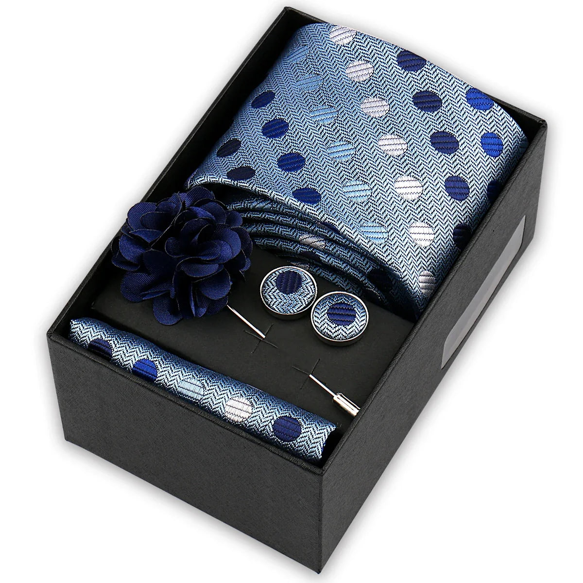 Men’s 4-Piece Tie Set Gift Box - Elegant Necktie with Handkerchief, Cufflinks & Brooch for Business, Wedding & Suit Accessories