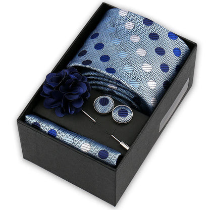 Men’s 4-Piece Tie Set Gift Box - Elegant Necktie with Handkerchief, Cufflinks & Brooch for Business, Wedding & Suit Accessories