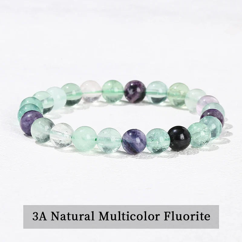 Natural Stone Beaded Bracelet - Obsidian, Fluorite & Quartz Healing Stretch Jewelry for Men & Women
