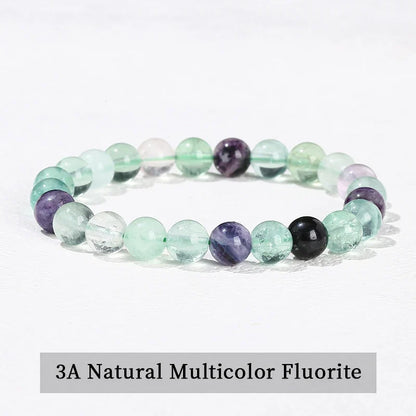 Natural Stone Beaded Bracelet - Obsidian, Fluorite & Quartz Healing Stretch Jewelry for Men & Women