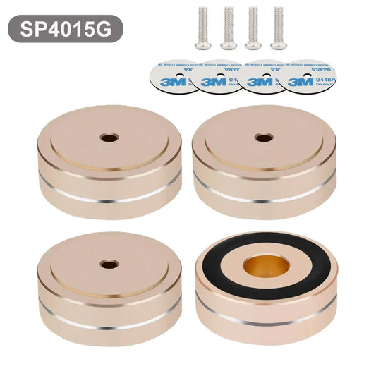 4PCS Aluminum Speaker Isolation Feet – 40x15mm Audio Equipment Feet with Non-Slip Rubber Rings