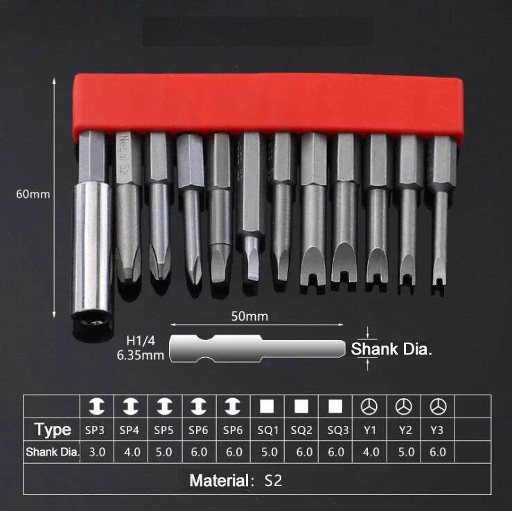 12Pcs 1/4 Inch Magnetic Screwdriver Bits - 50mm 75mm 100mm Long Power Tool Bit Set