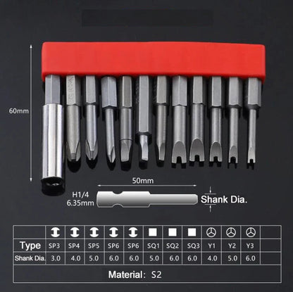 12Pcs 1/4 Inch Magnetic Screwdriver Bits - 50mm 75mm 100mm Long Power Tool Bit Set
