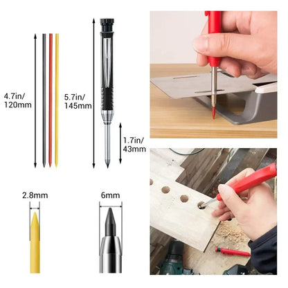 Carpenter Mechanical Pencil Set - 2.8mm Solid Woodworking Pencil With Sharpener & 3 Color Refills For Construction Tools