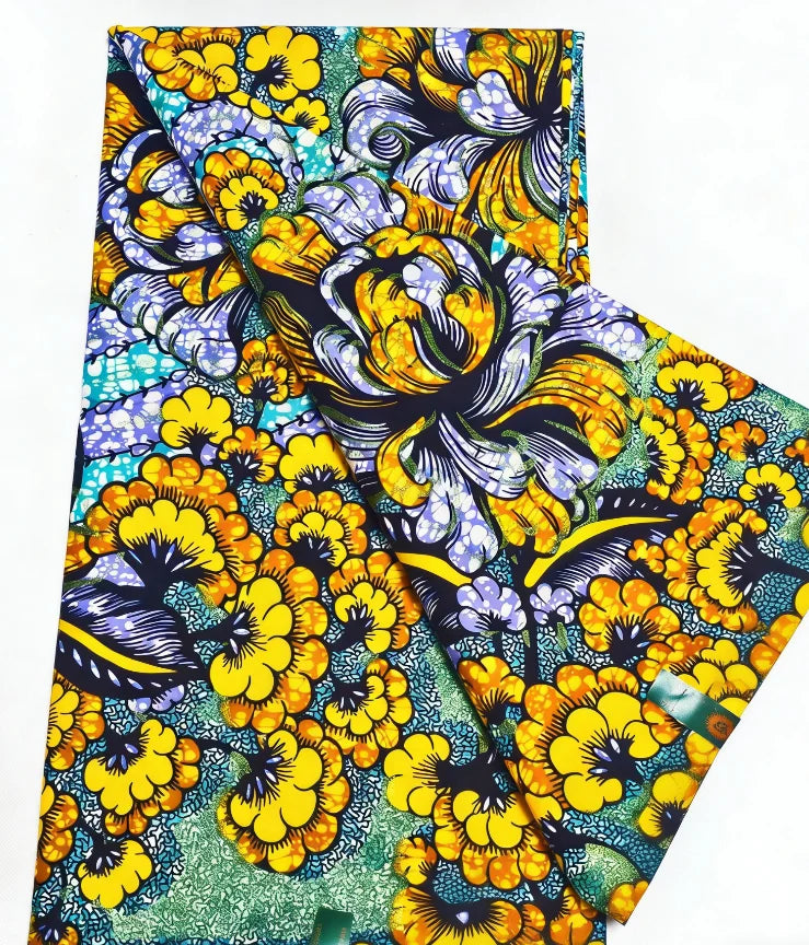 New Grand African Wax Fabric - 6 Yards Cotton Ankara Batik Pagne with Golden Shine Finish for Dresses & Sewing