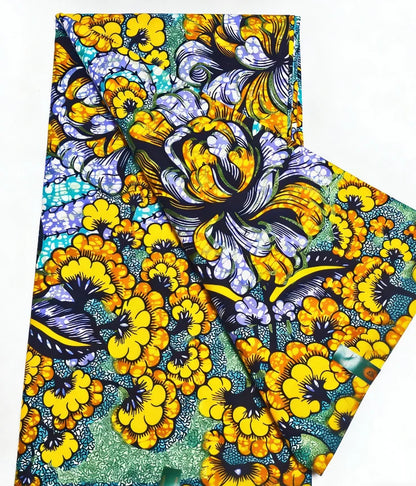 New Grand African Wax Fabric - 6 Yards Cotton Ankara Batik Pagne with Golden Shine Finish for Dresses & Sewing