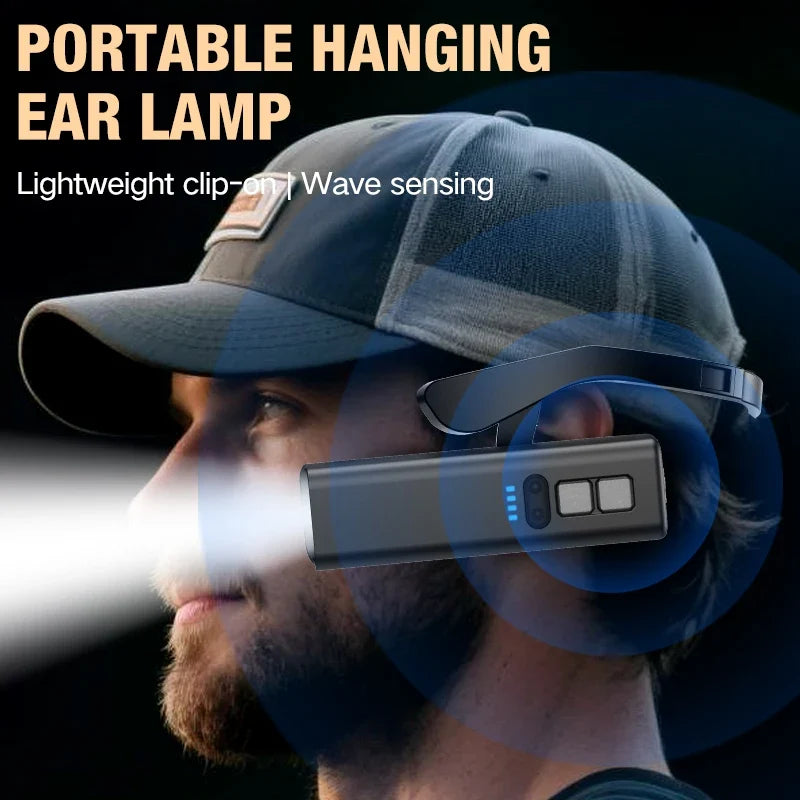 2025 Ear Clip LED Headlamp - Rechargeable Waterproof Head Flashlight for Fishing, Hiking, Running & Cycling Outdoors