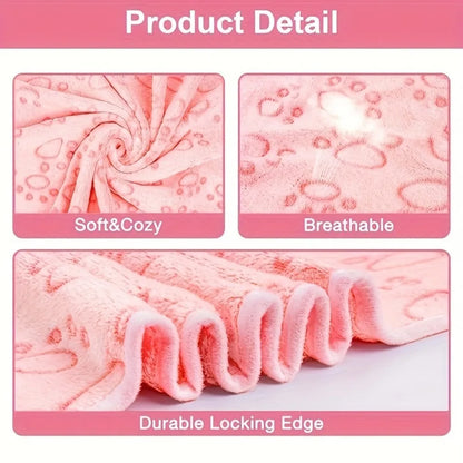 Pink Fluffy Pet Blanket - Soft Warm Paw Print Dog & Cat Mat for Comfortable Sleeping
