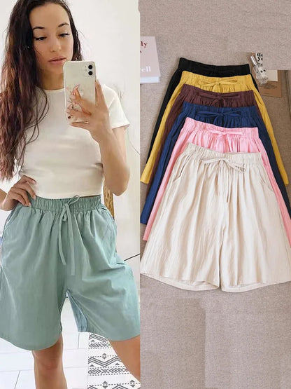 2026 Women's Cotton Summer Shorts - High Waist Loose Fit Casual Shorts with Pockets