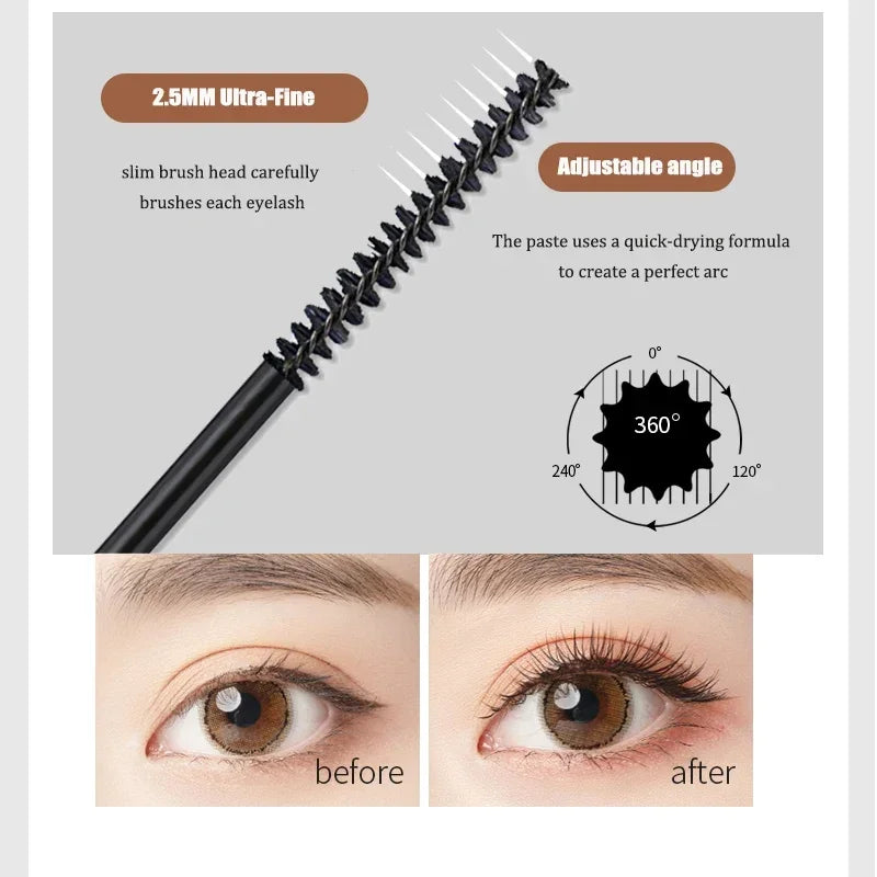Silk Fiber Matte Mascara - Waterproof Long-Lasting Curling & Lengthening Mascara with Ultra-Fine Brush