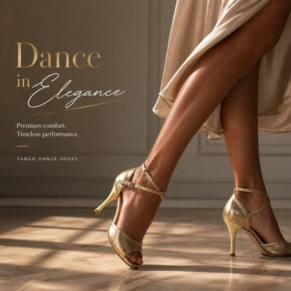 Gold Leather Argentina Tango Shoes - High Heel Flamenco Party Dance Shoes 7.5cm/9cm