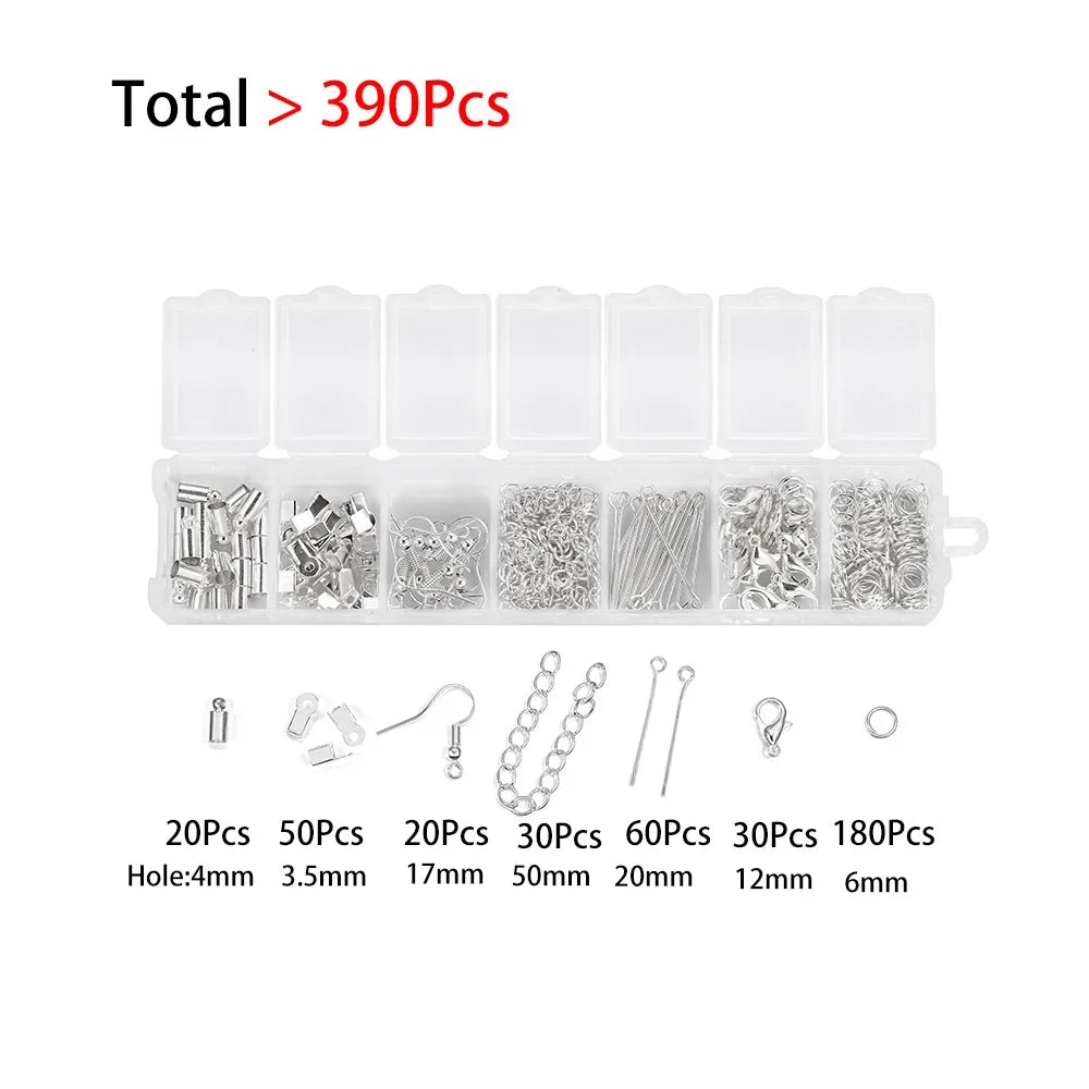 210-400Pcs Jewelry Making Kit - Lobster Clasps Jump Rings Crimp Beads Findings for DIY Bracelets & Necklaces