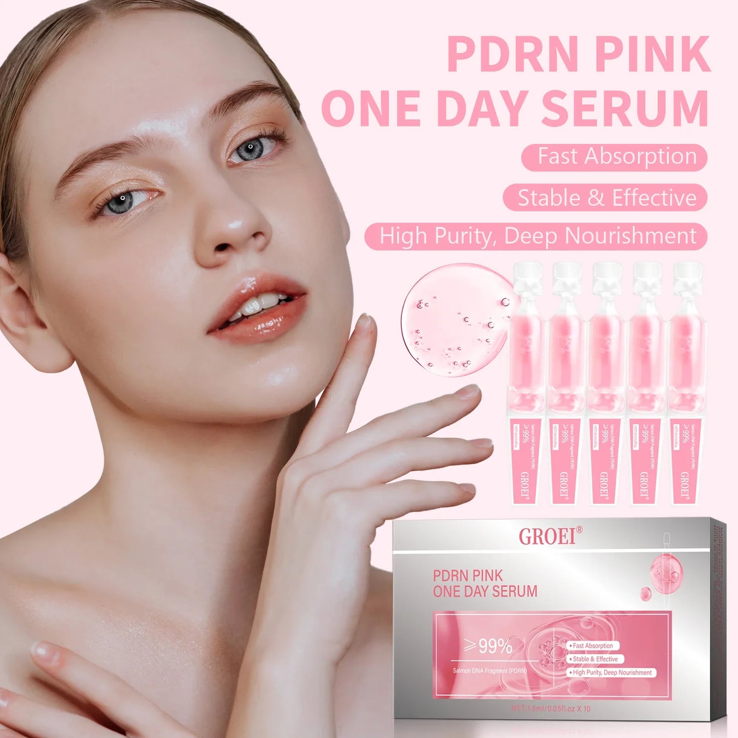10pcs PDRN Pink One-Day Serum – Deep Moisturizing, Repairing, Brightening & Anti-Sagging Skin Care Essence