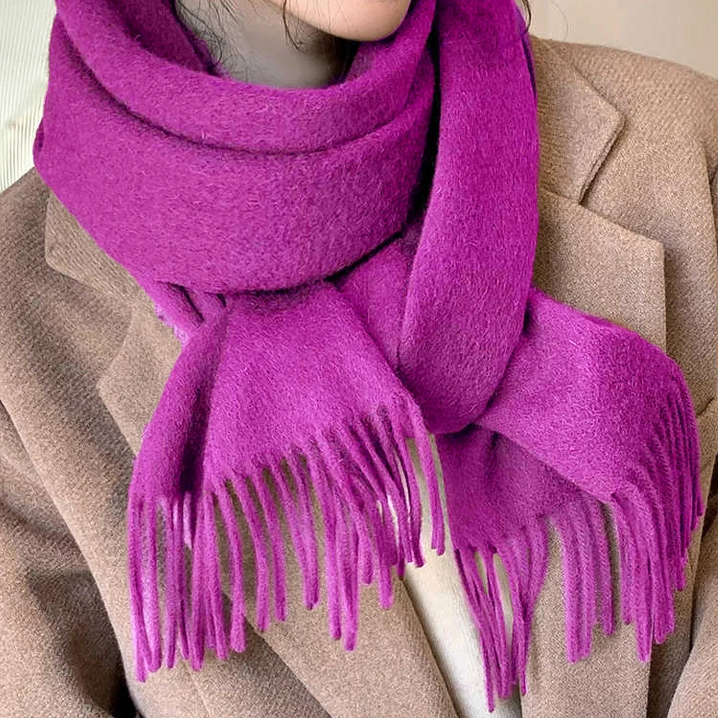 Solidlove Women’s Wool Winter Scarf – 100% Wool Cashmere Poncho Wrap, Fashionable Adult Scarf for Ladies