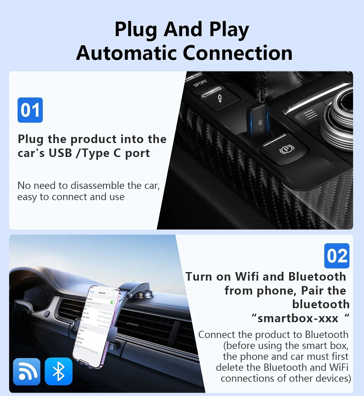 Mini CarPlay Box for Audi, Mercedes, Volvo, Volkswagen – Bluetooth Wireless Android Auto, Charging, Siri & iOS 15 Support