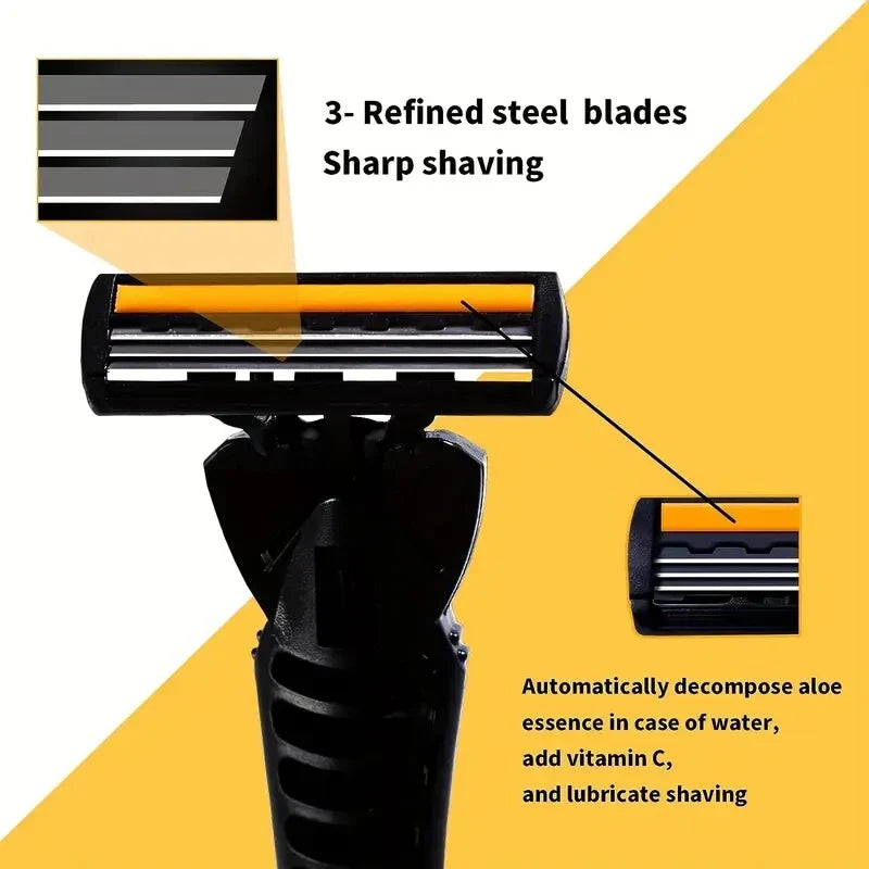 Men’s 3-Layer Reusable Razor - Multi-Tool Shaver with Replaceable Head Design and Imported Blades for Smooth Shaving