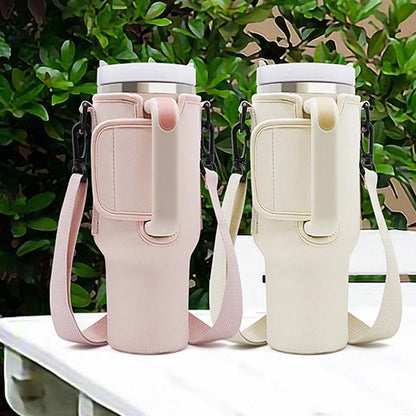 Water Bottle Carrier Bag — Adjustable Shoulder Strap Holder for 40oz Tumbler with Handle