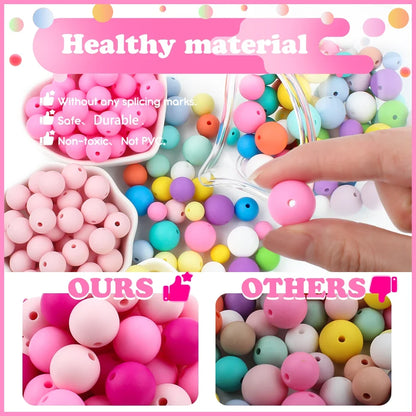 15mm Silicone Beads Set - Colorful Loose Beads for DIY Keychains, Jewelry & Beaded Pen Crafts