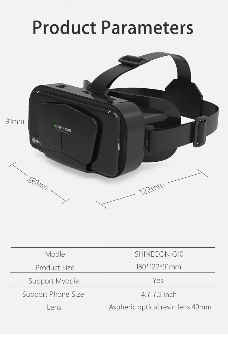 Shinecon 3D VR Headset – Virtual Reality Glasses with Helmet Lenses for Smartphones