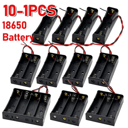 10-in-1 Plastic 18650 Battery Holder — 1/2/3/4 Slot Storage Box with Wire Lead for 3.7V 18650 Batteries