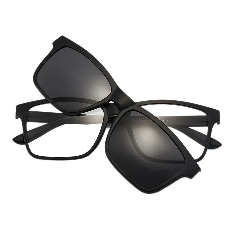 6-in-1 Polarized Magnetic Clip-On Sunglasses – Men & Women Sun Glasses with Frame & Bag