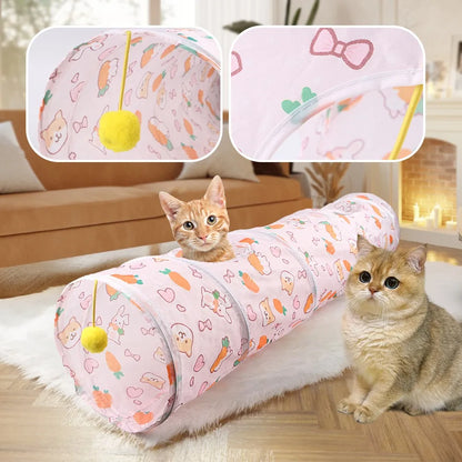 Foldable Pet Tunnel Play Tent - Carrot Design Interactive Cat & Dog Toy for Indoor Outdoor Fun