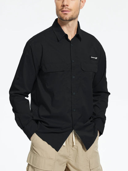 Men’s UPF 50+ Fishing Shirt - Lightweight Long Sleeve Tactical Button Down with Breathable Mesh Back