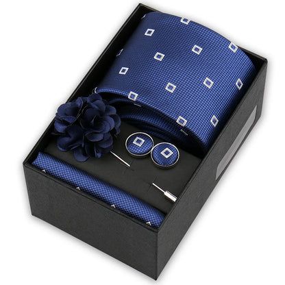 Men’s 4-Piece Tie Set Gift Box - Elegant Necktie with Handkerchief, Cufflinks & Brooch for Business, Wedding & Suit Accessories