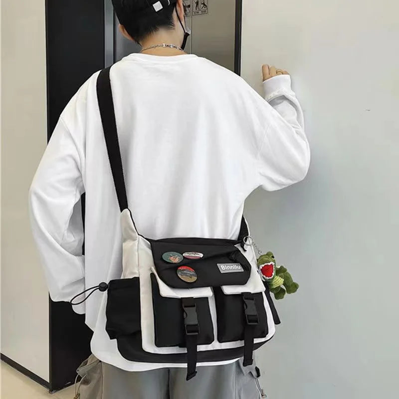 Preppy Nylon Crossbody Bag - Casual Messenger Shoulder Bag for Men Women Teens Travel School Commuter Daily Use