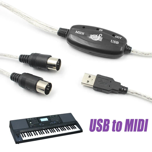USB MIDI Cable Interface - USB to MIDI IN/OUT Converter Adapter for Keyboard, PC Audio & Music Recording