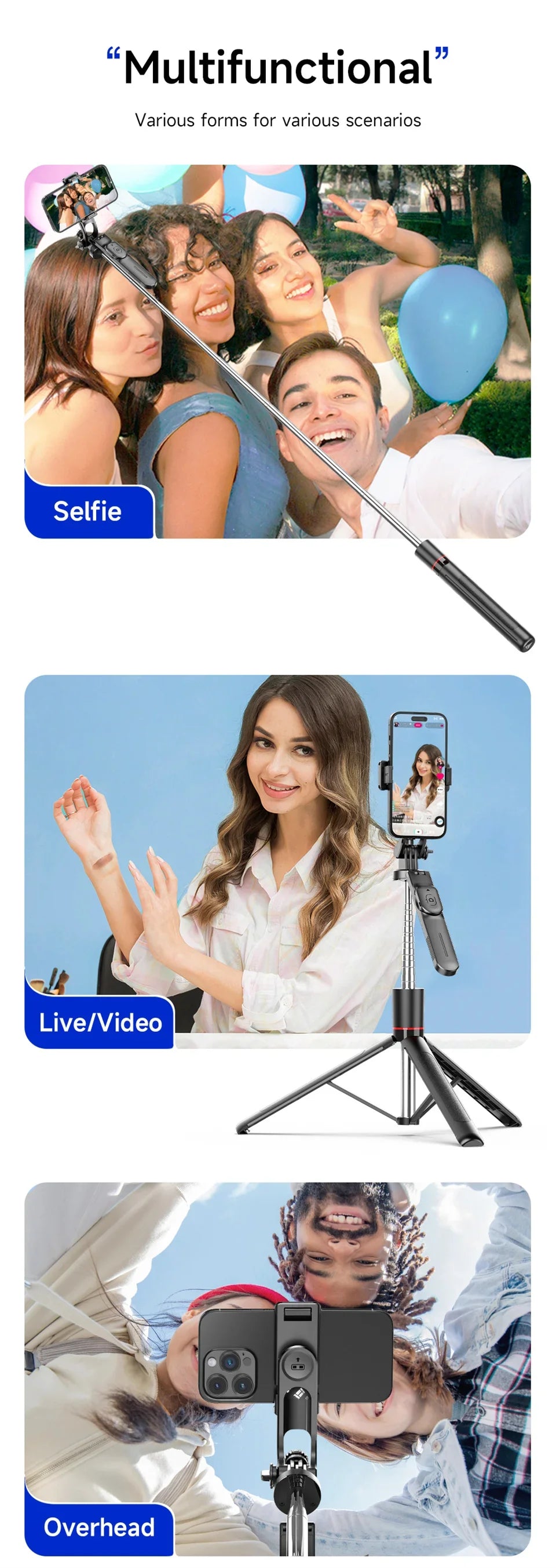 MEUYAG Selfie Stick Tripod – 1708mm Monopod with Fill Light, Bluetooth Remote, 360° Rotation & 1/4” Interface for Mobile Phones