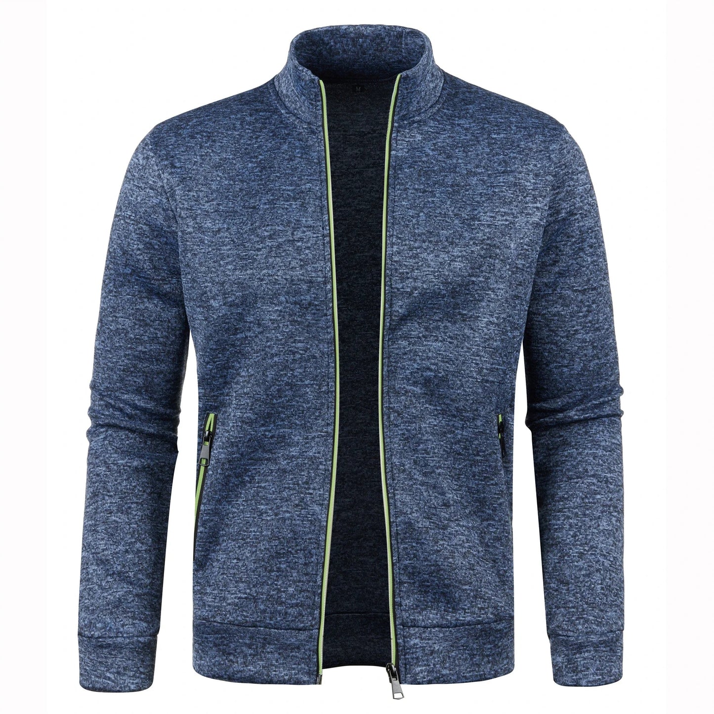 Men's Autumn Winter Zipper Sweater Jacket - Color Block Long Sleeve Slim Fit Plush Casual Warm Coat