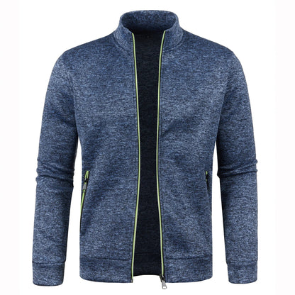 Men's Autumn Winter Zipper Sweater Jacket - Color Block Long Sleeve Slim Fit Plush Casual Warm Coat