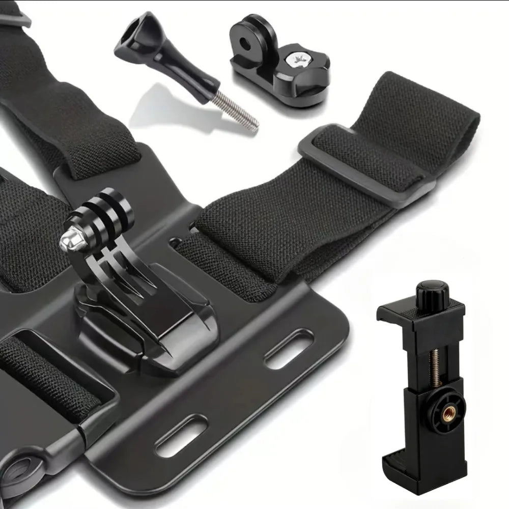 Phone Holder Chest Strap Mount – Compatible with GoPro Hero, Insta360 R/X2, DJI OSMO, GoPro, SJCAM, EKEN Action Cameras