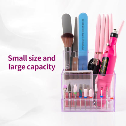 Translucent Nail Drill Machine Organizer | 3-Row Acrylic Storage for Nail Bits & Tools