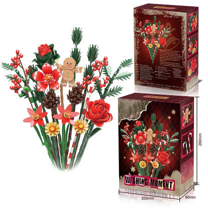 865PCS Gingerbread Man Christmas Bouquet Building Block Set – DIY Flower Plant Bricks, Decorative Toy for Kids & Adults